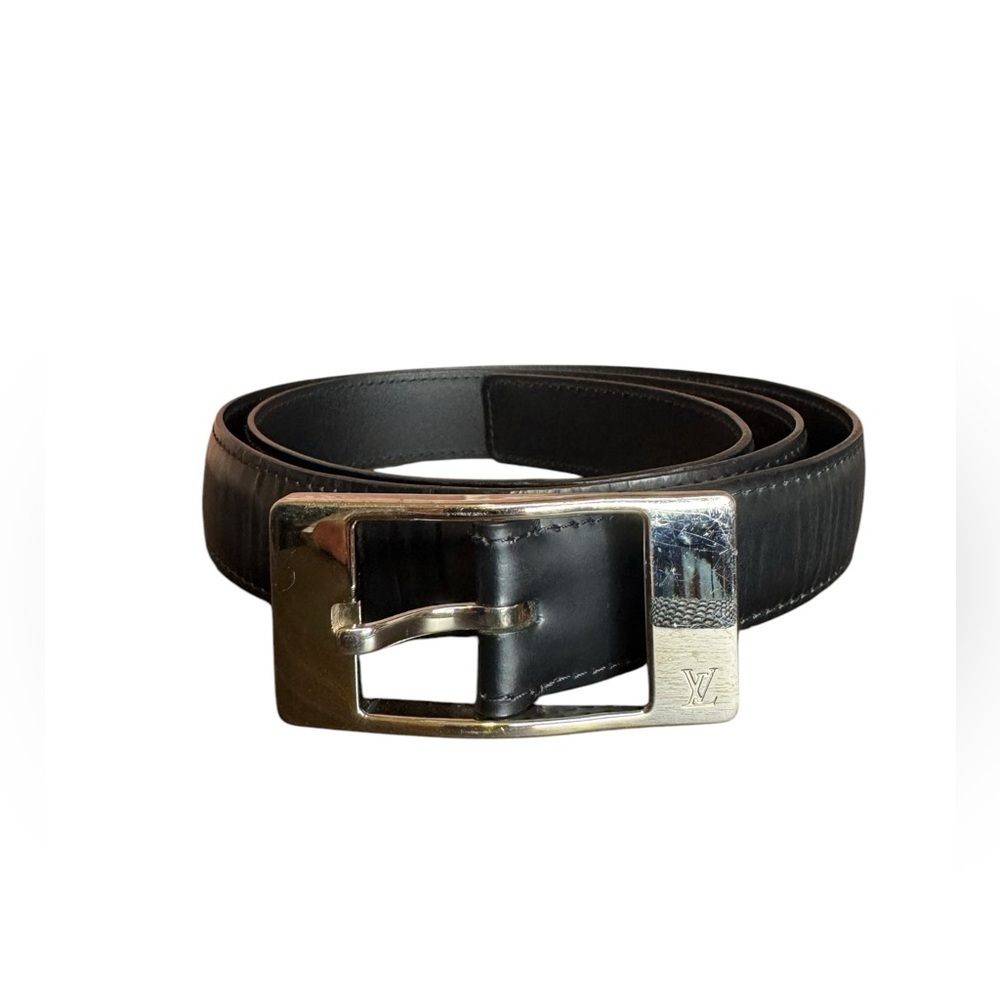 LV Black Leather Silver Buckle Belt size 38